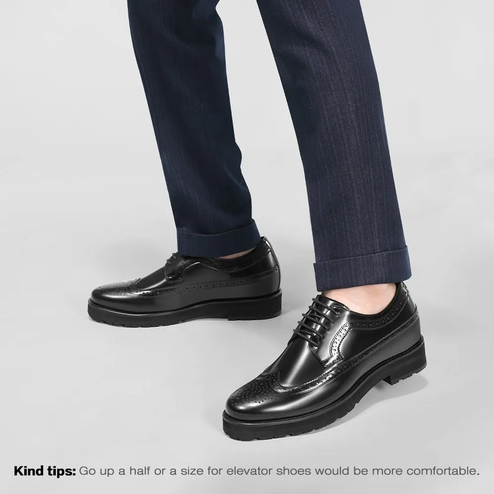 8 CM / 3.15 Inches - CMR CHAMARIPA Elevator Shoes For Men - Shoe Lifts To Increase Height - Black Leather Brogue Shoes Men's Business Dress Shoes