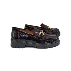 ATLANTA MOCASSIN Black Patent Red Stich Chunky Chain Loafer-17K