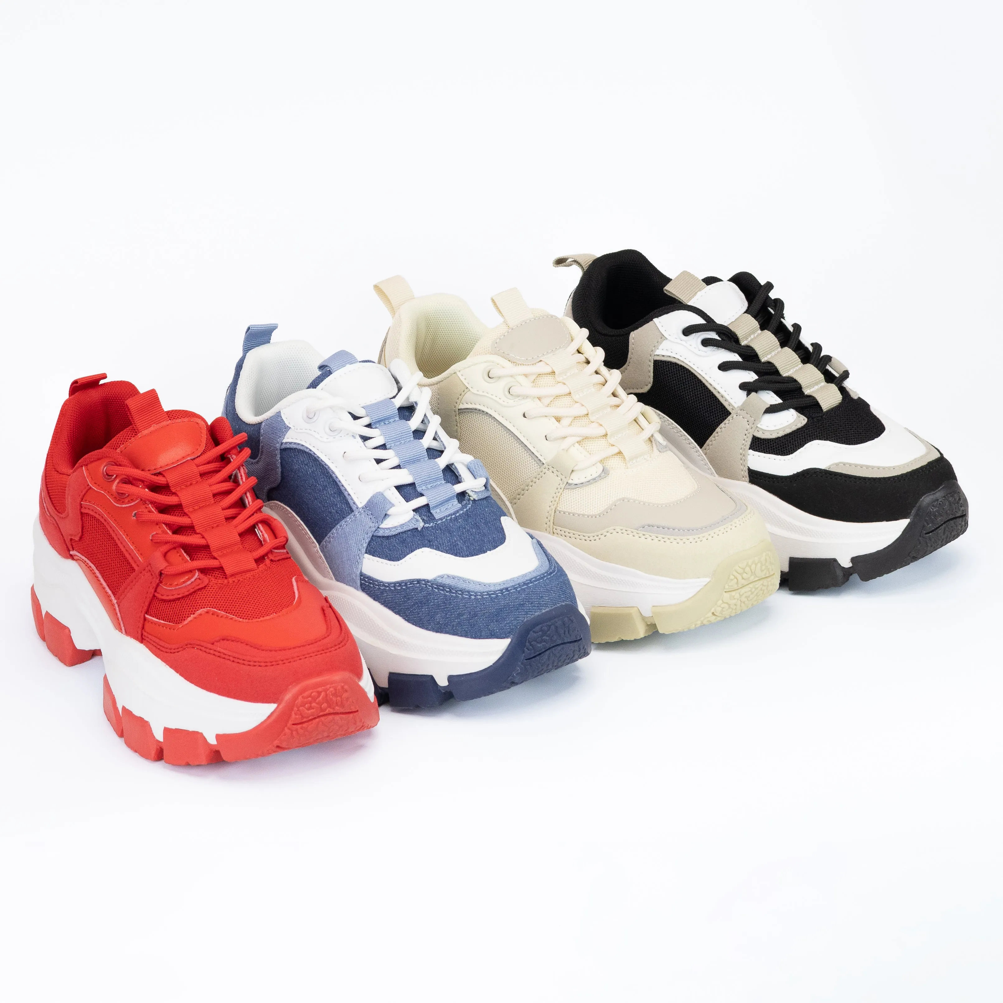 Azuka - Women's Chunky Lace-Up Sneakers, Wide Fit & Pull Tab, Perfect for Casual Outfits or Streetwear Looks
