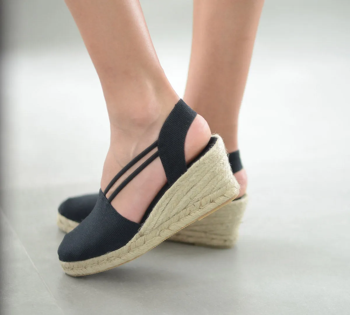 Barbate Black Medium Wedge  Espadrille
