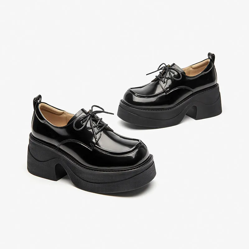 BeauToday Leather Lace-up Platform Oxford Shoes with Square Toe for Women