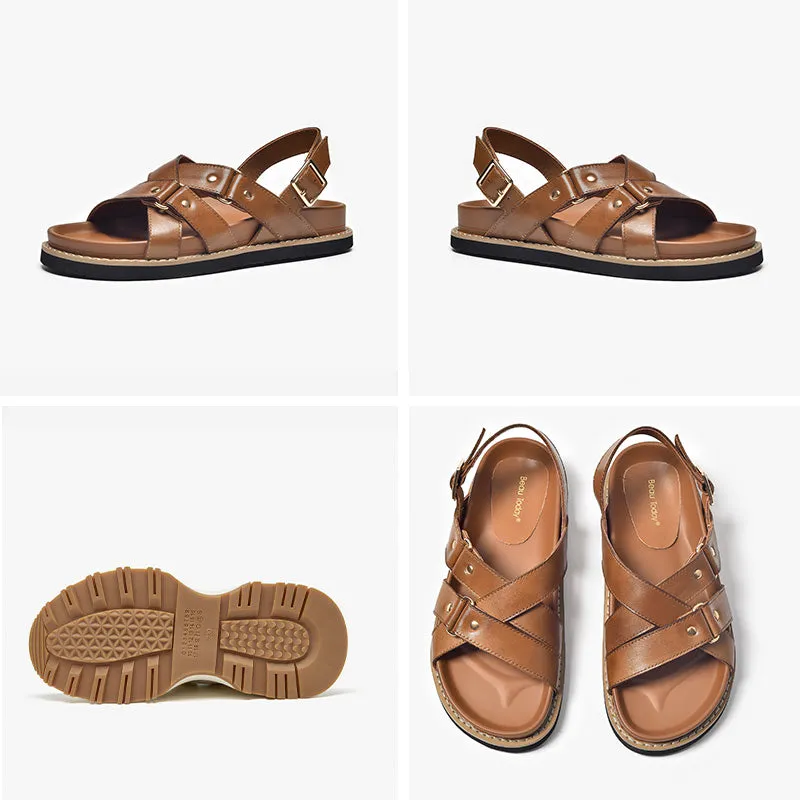 BeauToday Leisure and Soft Cross-tied Sandals with Metal Strap for Women