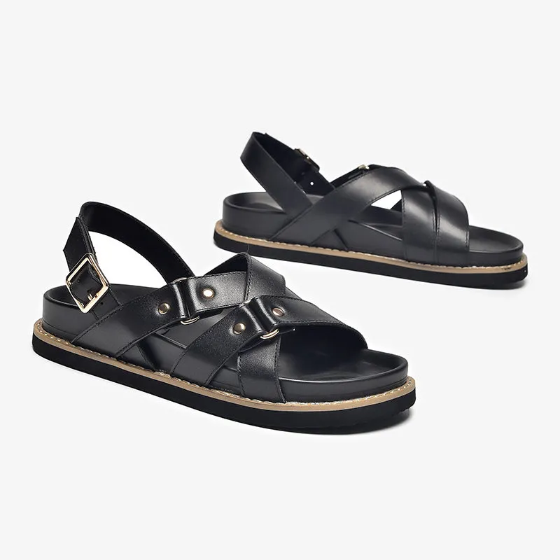 BeauToday Leisure and Soft Cross-tied Sandals with Metal Strap for Women