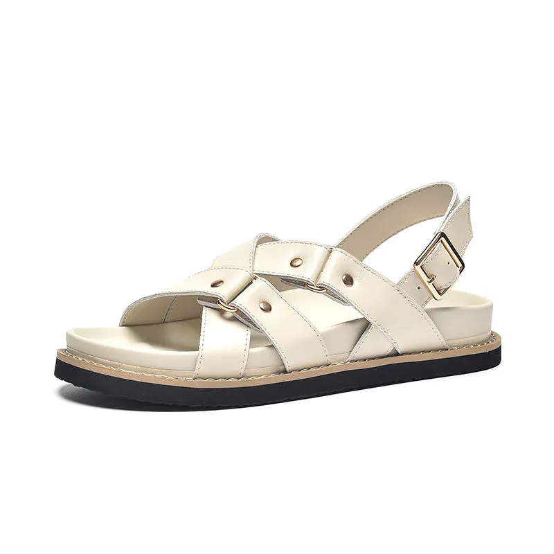 BeauToday Leisure and Soft Cross-tied Sandals with Metal Strap for Women