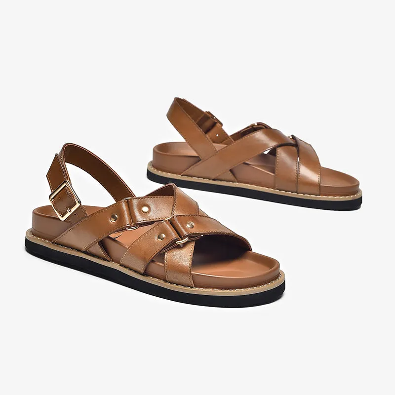 BeauToday Leisure and Soft Cross-tied Sandals with Metal Strap for Women