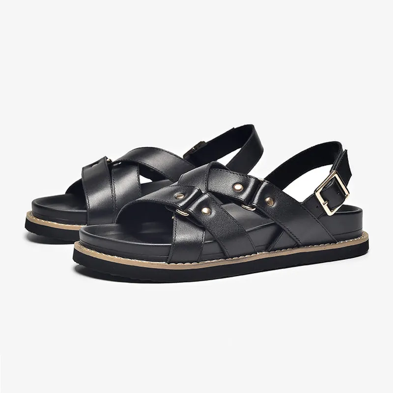 BeauToday Leisure and Soft Cross-tied Sandals with Metal Strap for Women