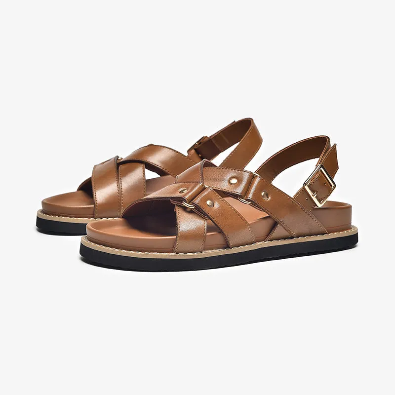 BeauToday Leisure and Soft Cross-tied Sandals with Metal Strap for Women