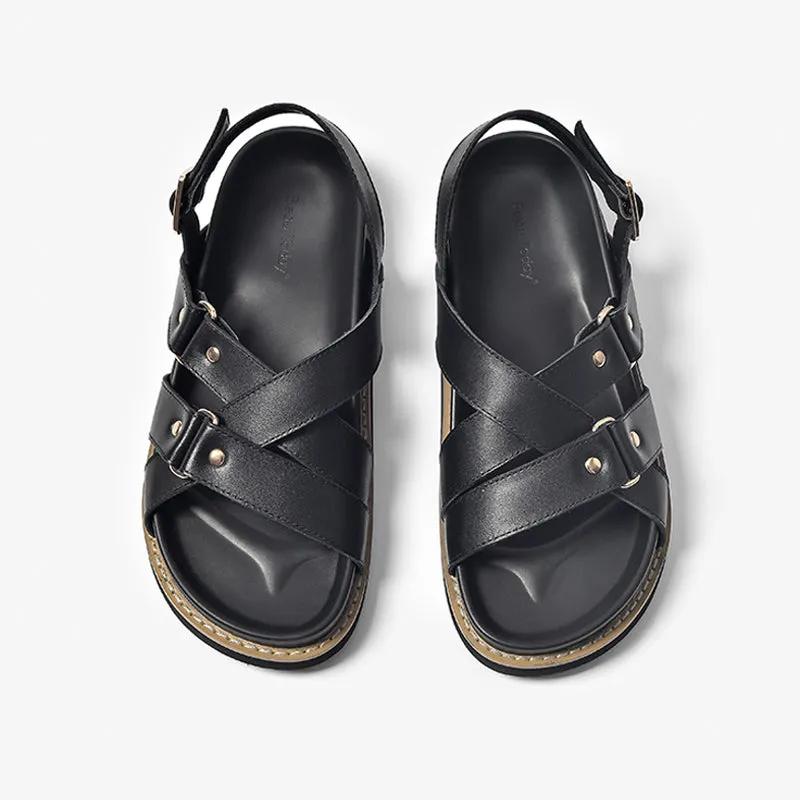 BeauToday Leisure and Soft Cross-tied Sandals with Metal Strap for Women
