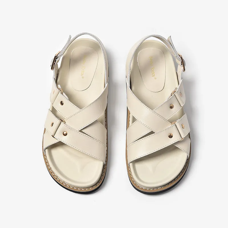 BeauToday Leisure and Soft Cross-tied Sandals with Metal Strap for Women