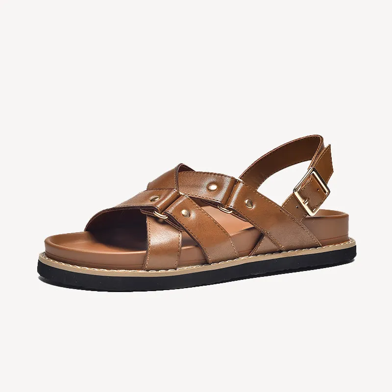 BeauToday Leisure and Soft Cross-tied Sandals with Metal Strap for Women