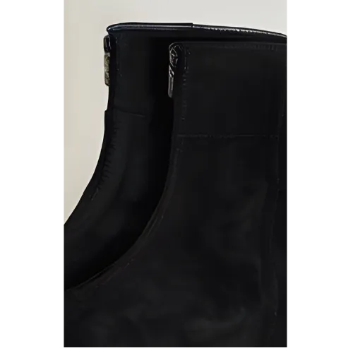 Black Suede Zip Front Boot