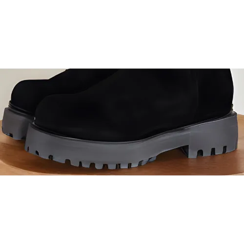 Black Suede Zip Front Boot