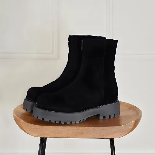 Black Suede Zip Front Boot