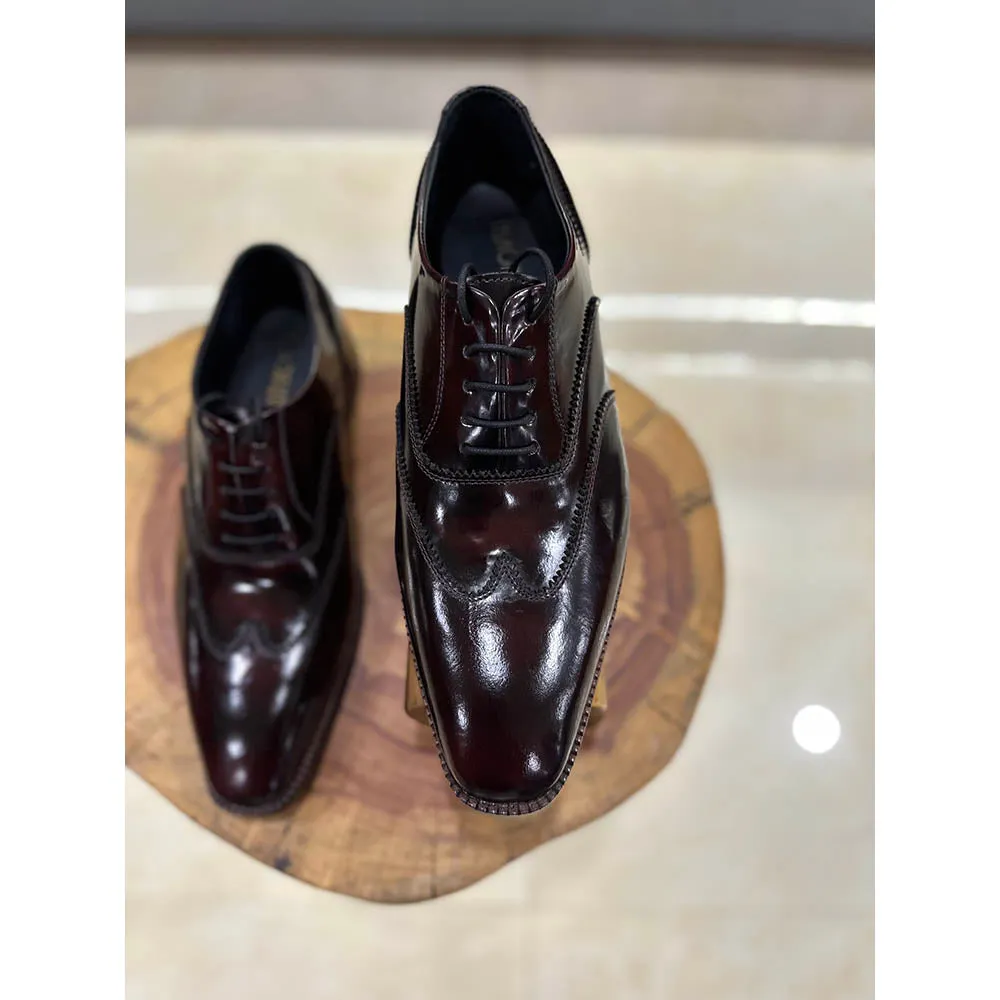 Burgundy Brushed Classic Wingtip Oxfords