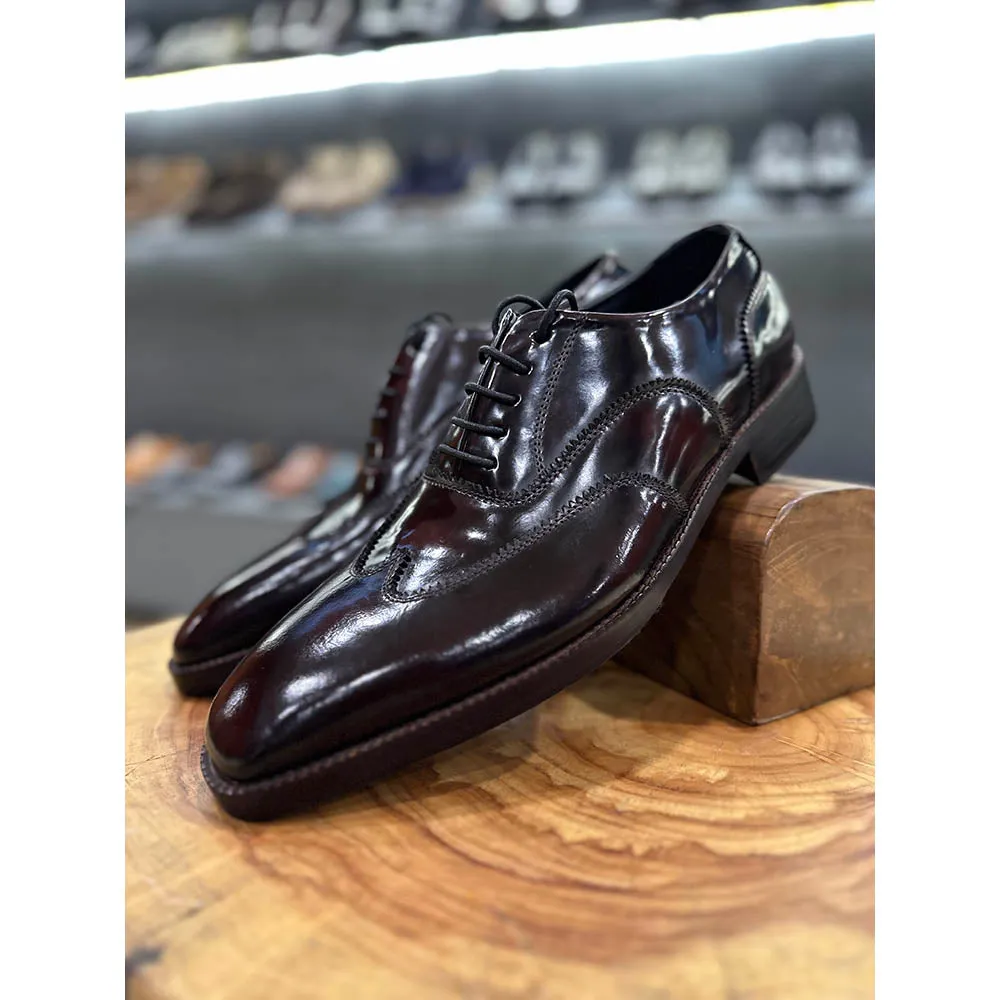 Burgundy Brushed Classic Wingtip Oxfords