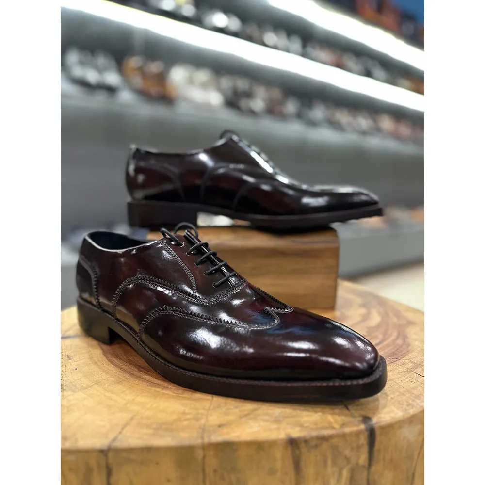 Burgundy Brushed Classic Wingtip Oxfords