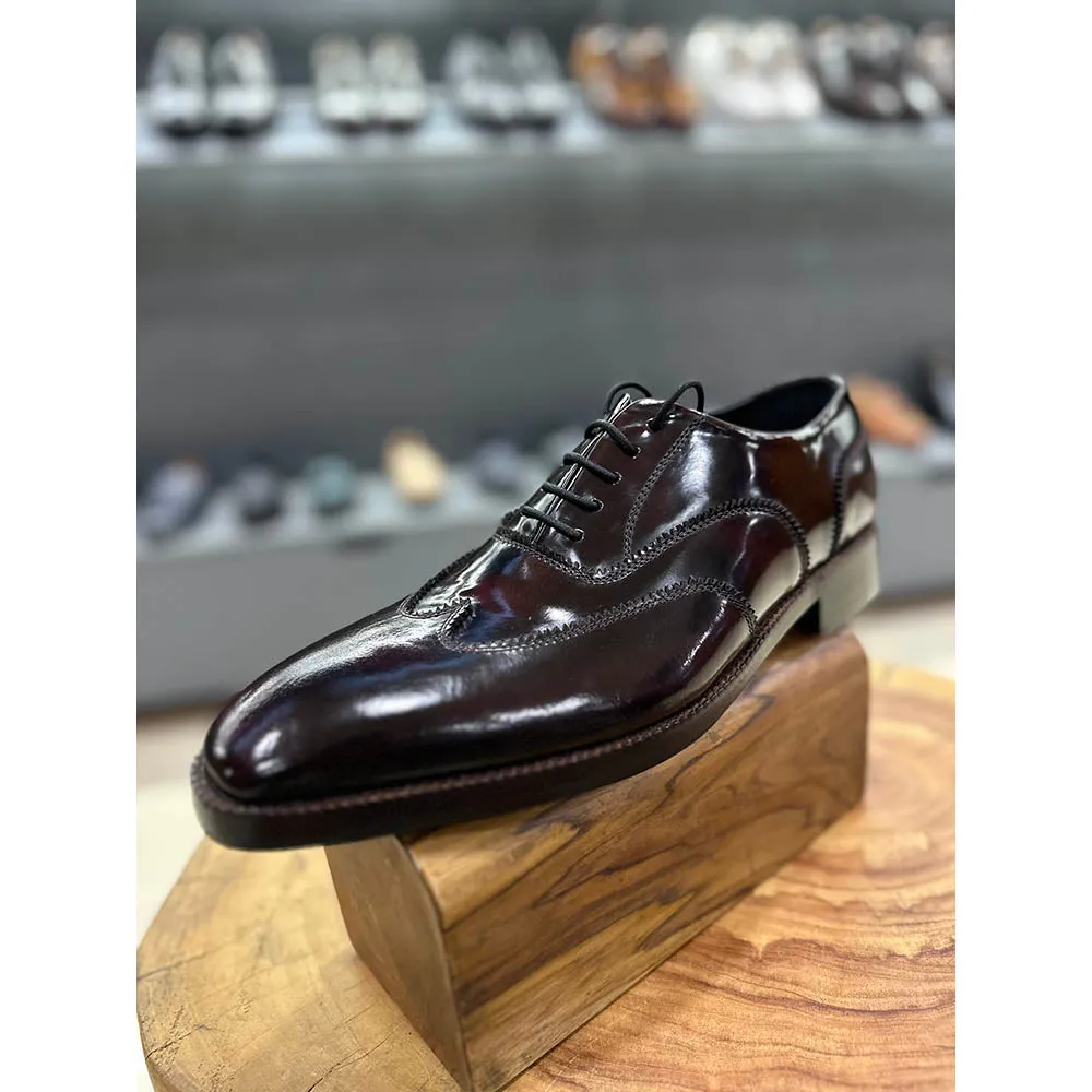 Burgundy Brushed Classic Wingtip Oxfords