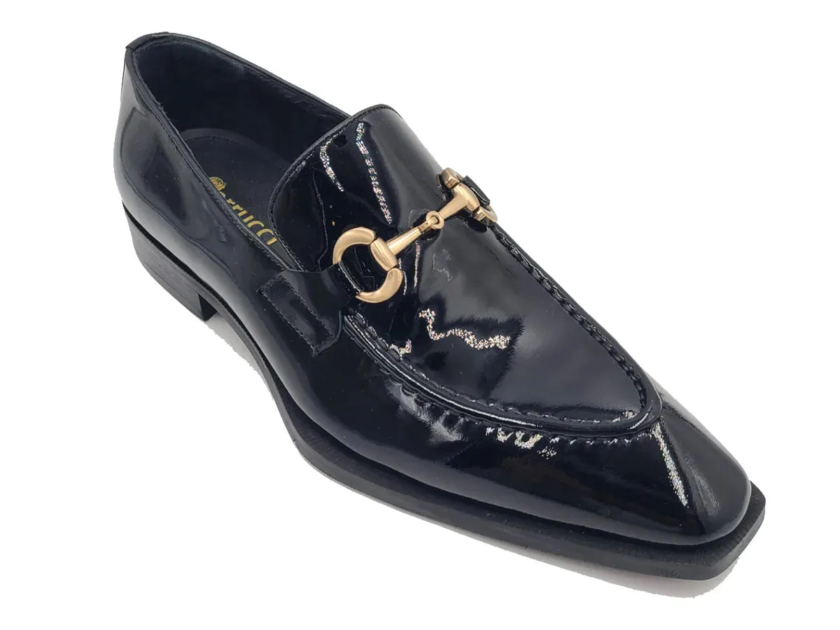Carrucci Black Men's Patent Leather Shoes Slip-On Gold Buckle KS303-01P