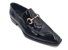 Carrucci Black Men's Patent Leather Shoes Slip-On Gold Buckle KS303-01P