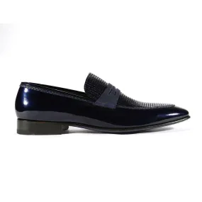 Corrente C129-3711HS Men's Designer Shoes Navy Blue Patent Leather Loafers (CRT1010)