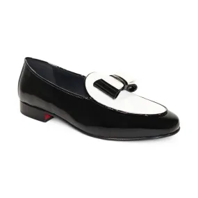 Duca Amalfi Men's Shoes Black/White Patent Leather-Velvet, Leather Lining Formal Loafers (D1002)