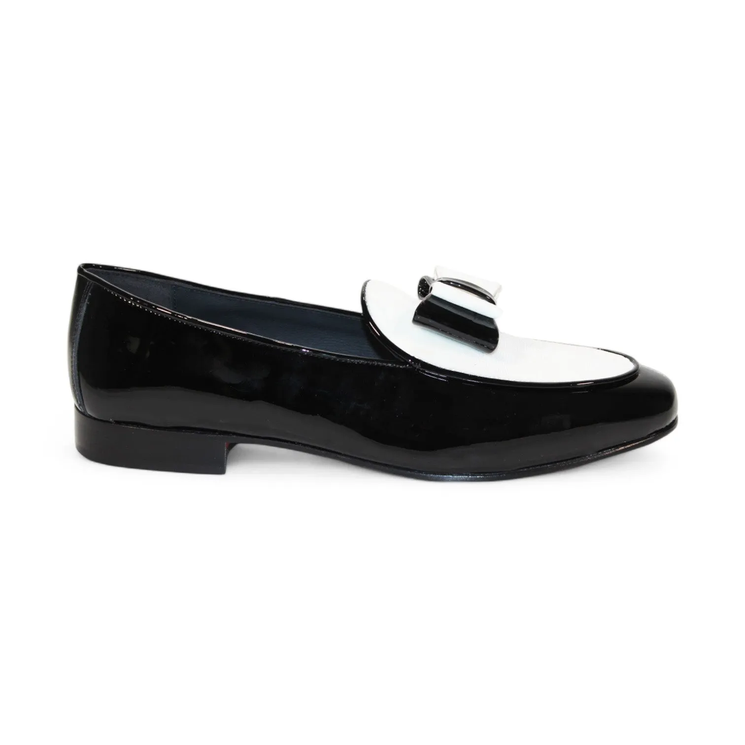 Duca Amalfi Men's Shoes Black/White Patent Leather-Velvet, Leather Lining Formal Loafers (D1002)