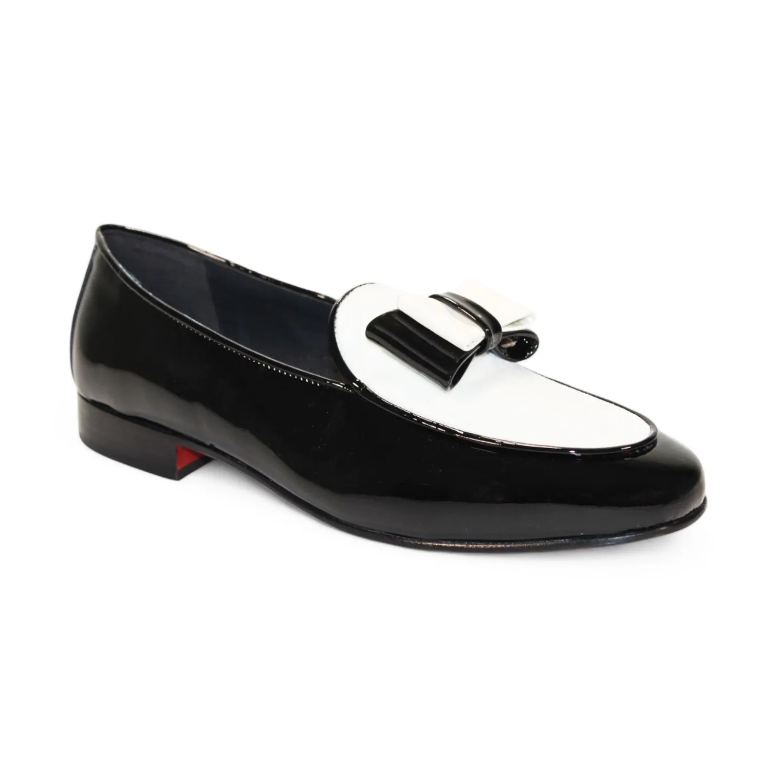 Duca Amalfi Men's Shoes Black/White Patent Leather-Velvet, Leather Lining Formal Loafers (D1002)