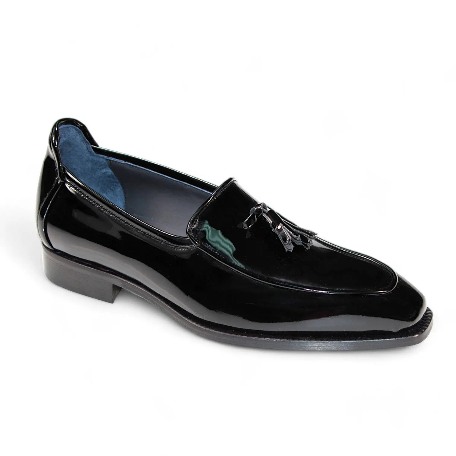 Duca Fano Men's Shoes Black Patent Leather-Velvet, Leather Lining Formal Loafers (D1138)