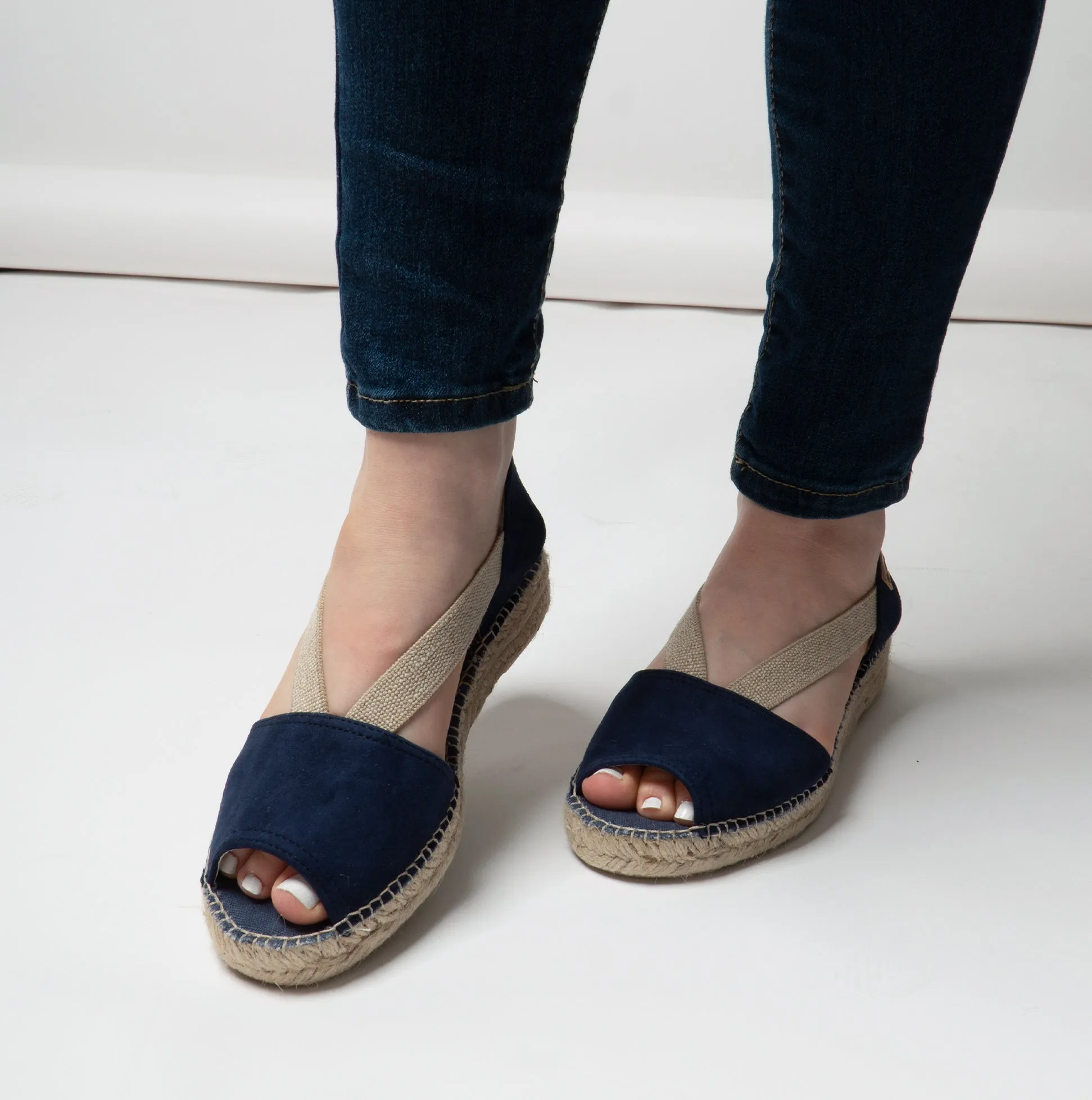 ELLA Ladies Suede Open-Toe Espadrilles Navy