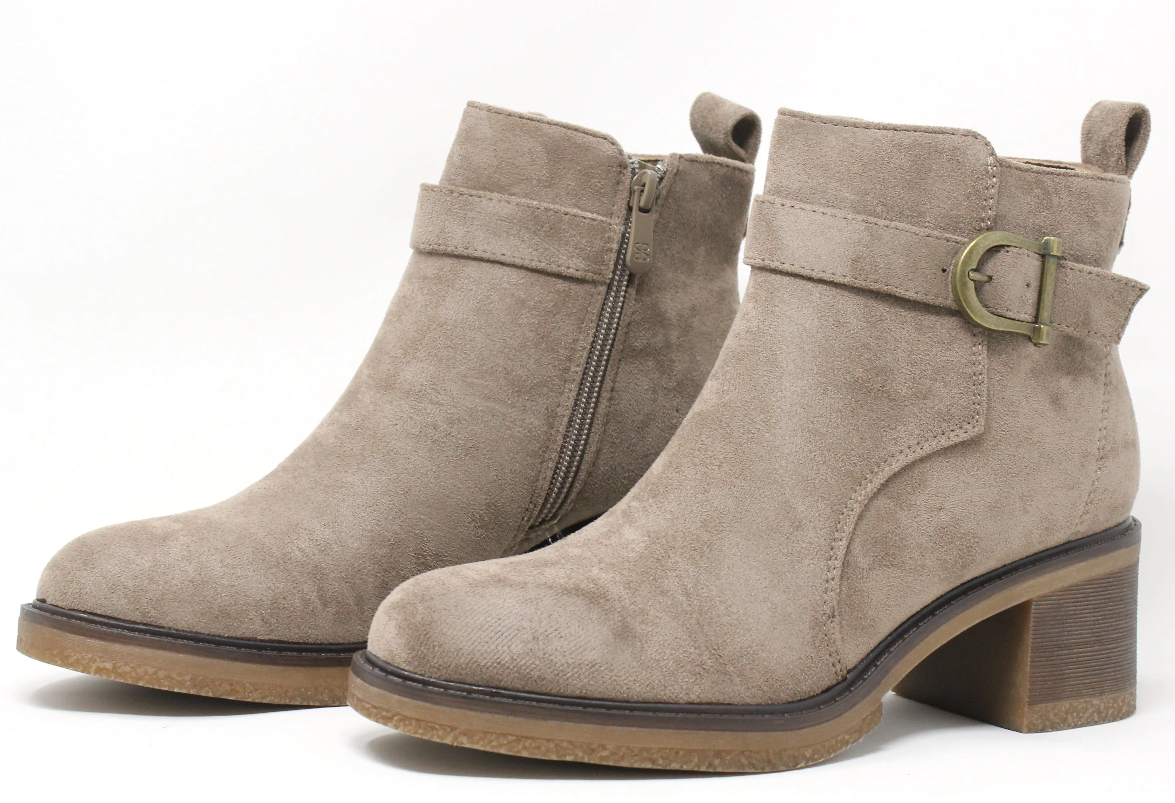 Faux Suede Buckled Ankle Boot