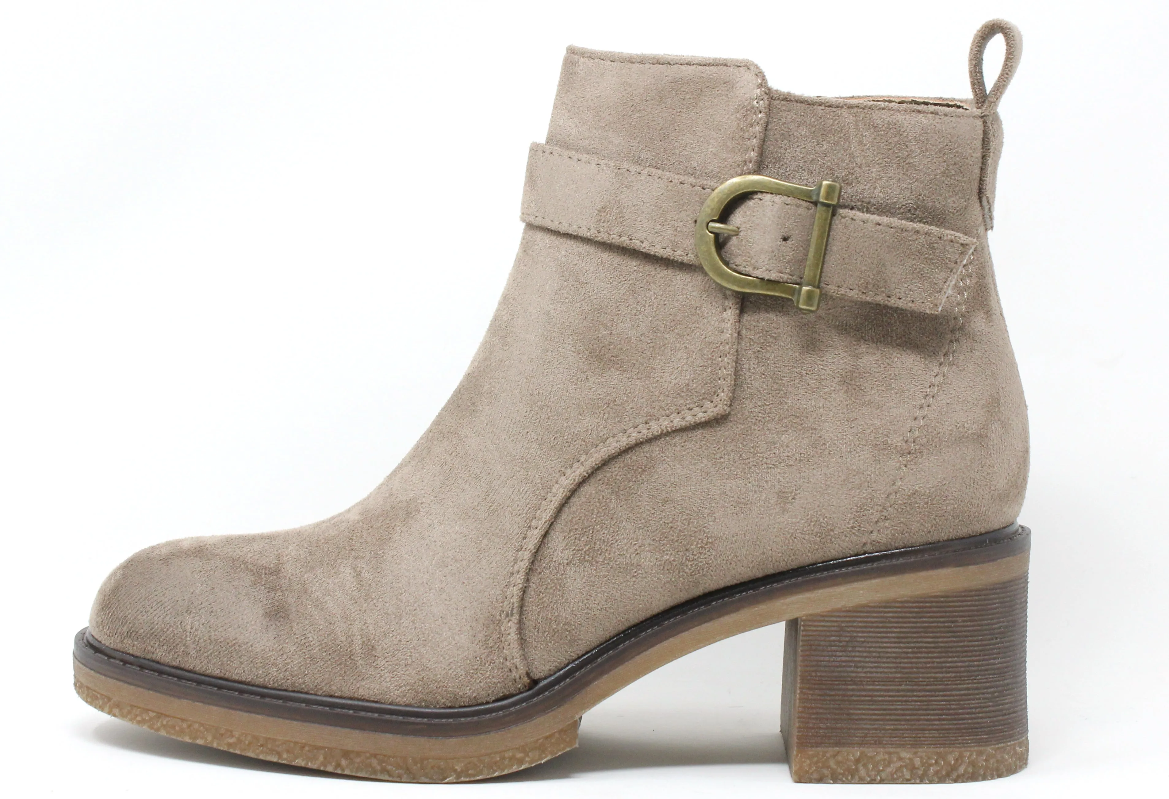 Faux Suede Buckled Ankle Boot