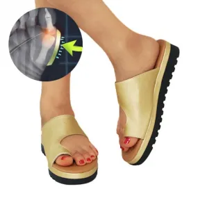 Leather Comfy Platform Flat Sole Soft Big Toe Foot Correction Sandals