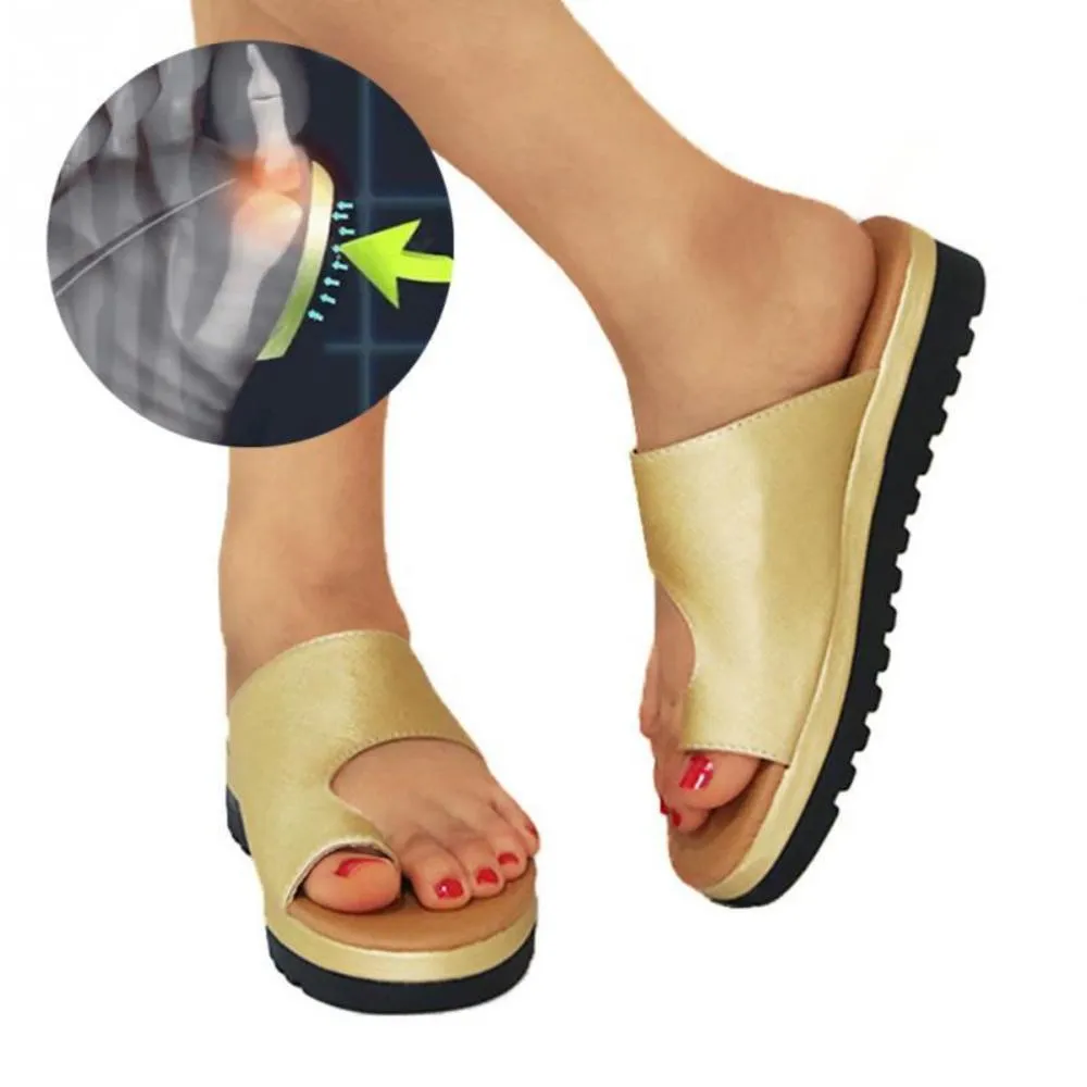 Leather Comfy Platform Flat Sole Soft Big Toe Foot Correction Sandals