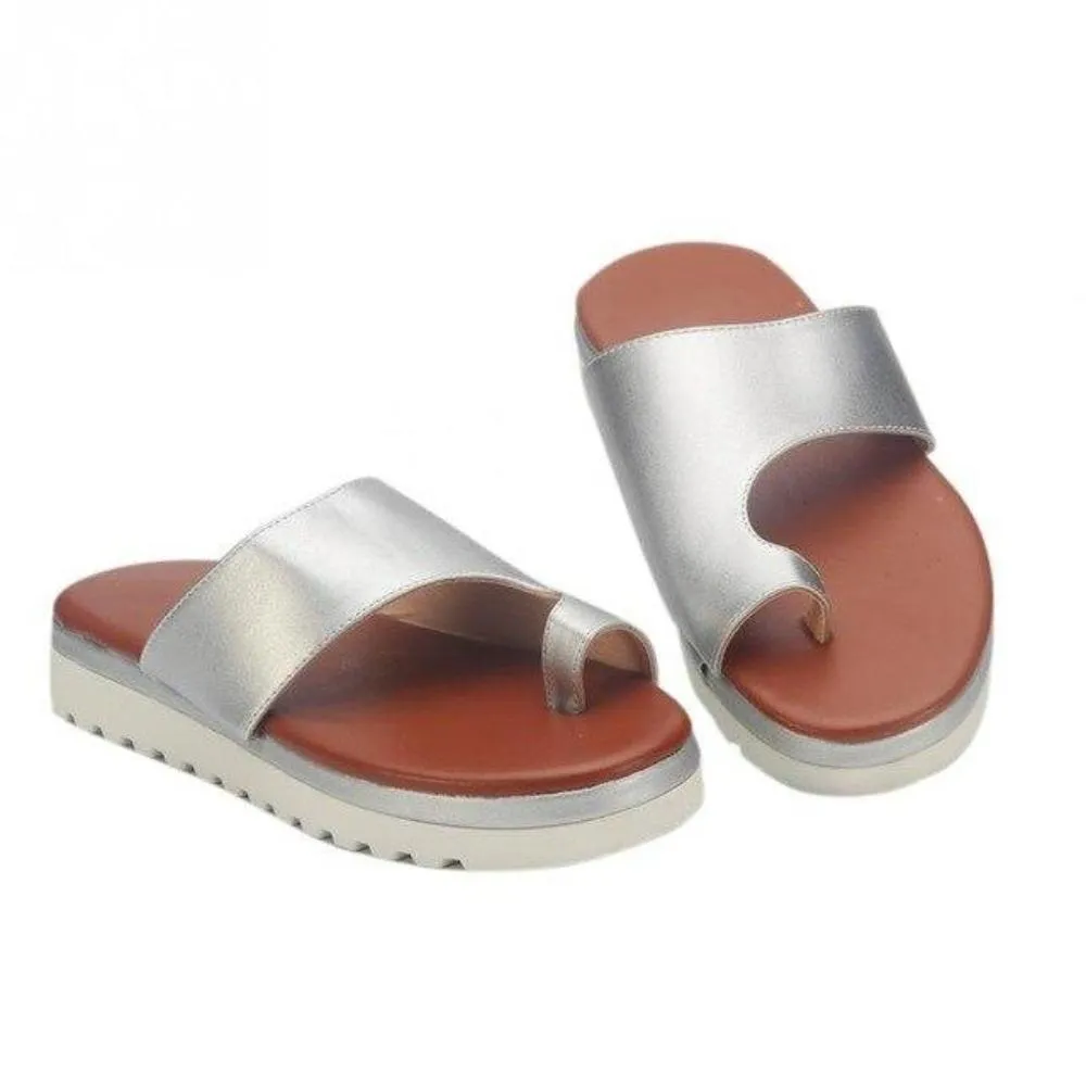 Leather Comfy Platform Flat Sole Soft Big Toe Foot Correction Sandals