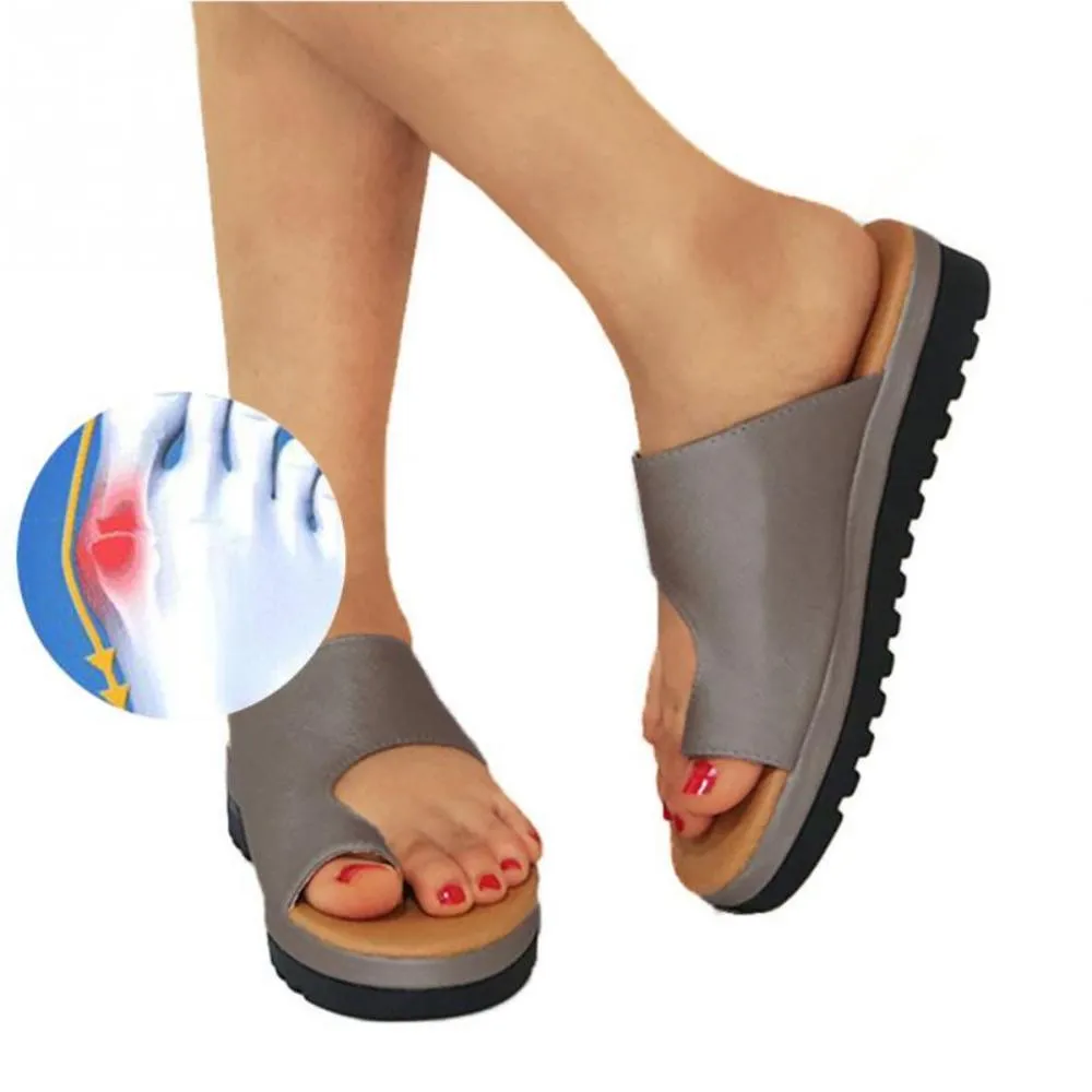 Leather Comfy Platform Flat Sole Soft Big Toe Foot Correction Sandals