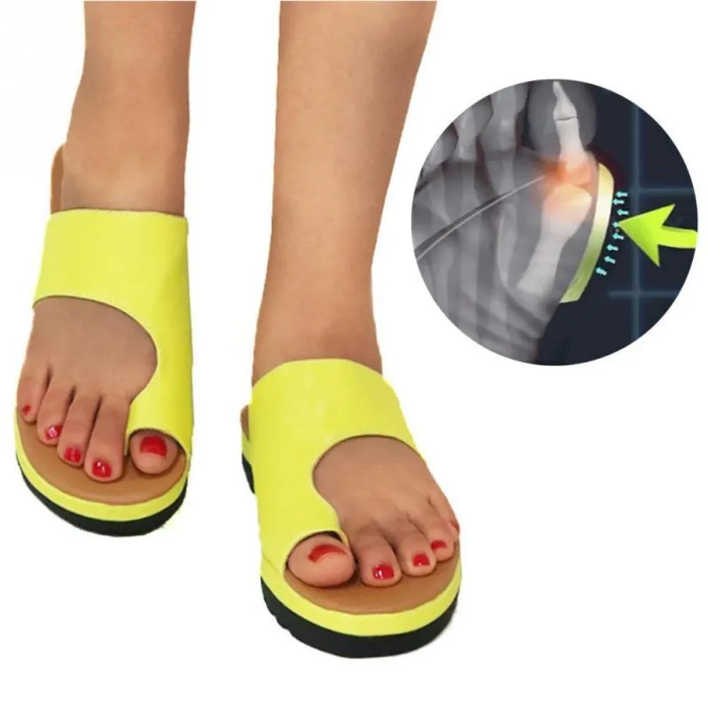 Leather Comfy Platform Flat Sole Soft Big Toe Foot Correction Sandals