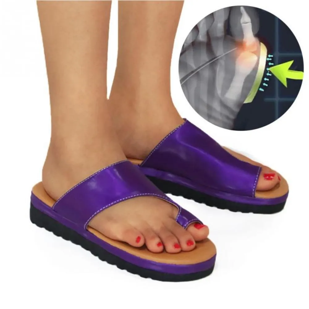 Leather Comfy Platform Flat Sole Soft Big Toe Foot Correction Sandals