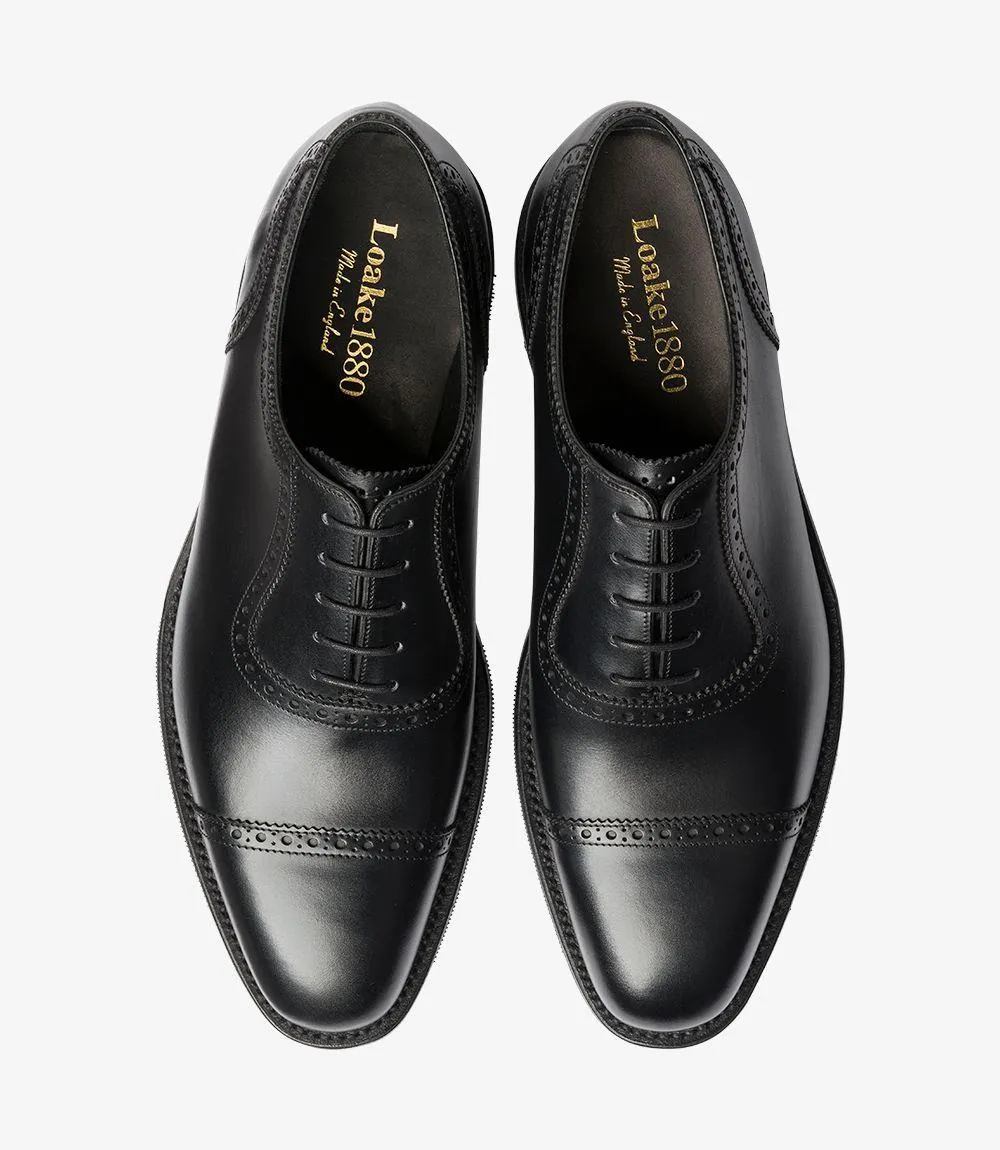 LOAKE FLEET BLACK OXFORD SEMI BROGUE RUBBER SOLE F-MEDIUM