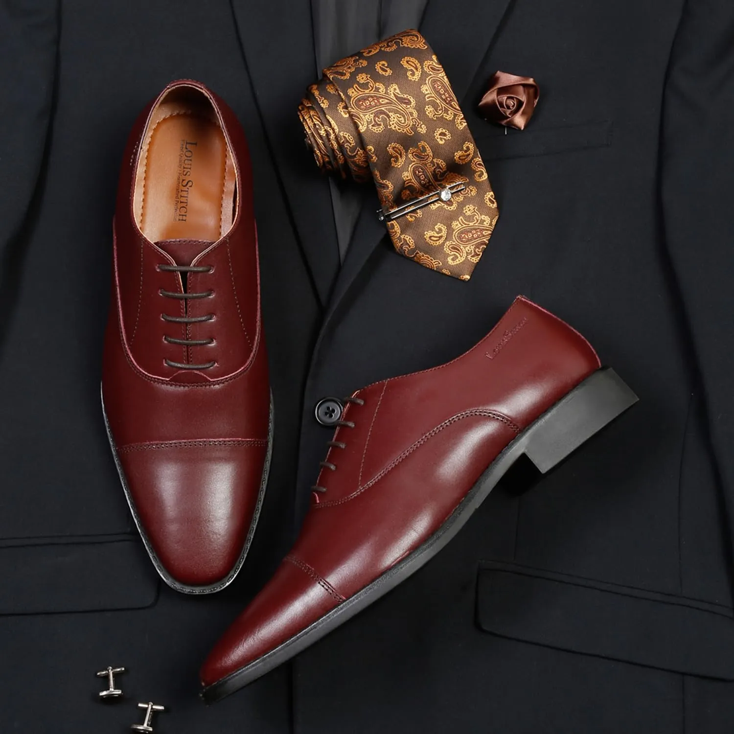 LOUIS STITCH Men's Rosewood Italian Leather Formal Derby Shoes Comfortable Handcrafted Formal Lace Ups for Men (RXCTRW) UK 11