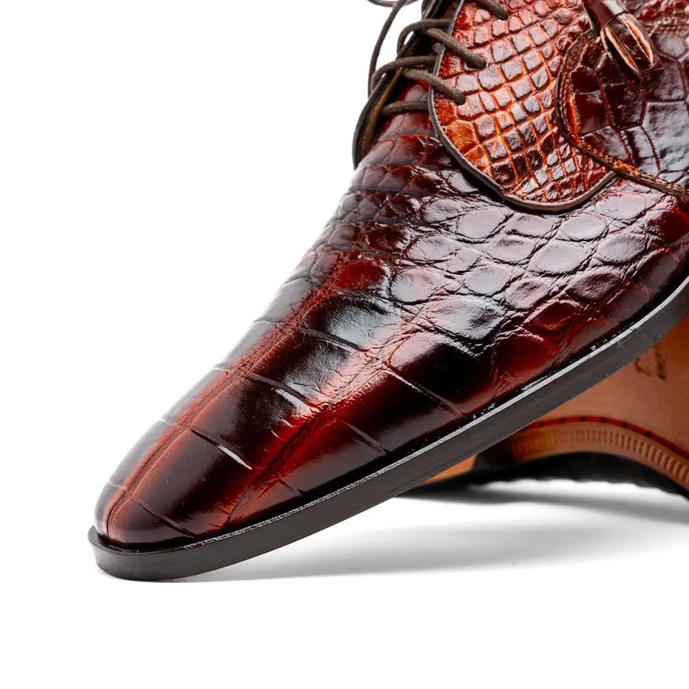 Marco Di Milano Fitipaldi Rustic Cognac Alligator Derby Shoes