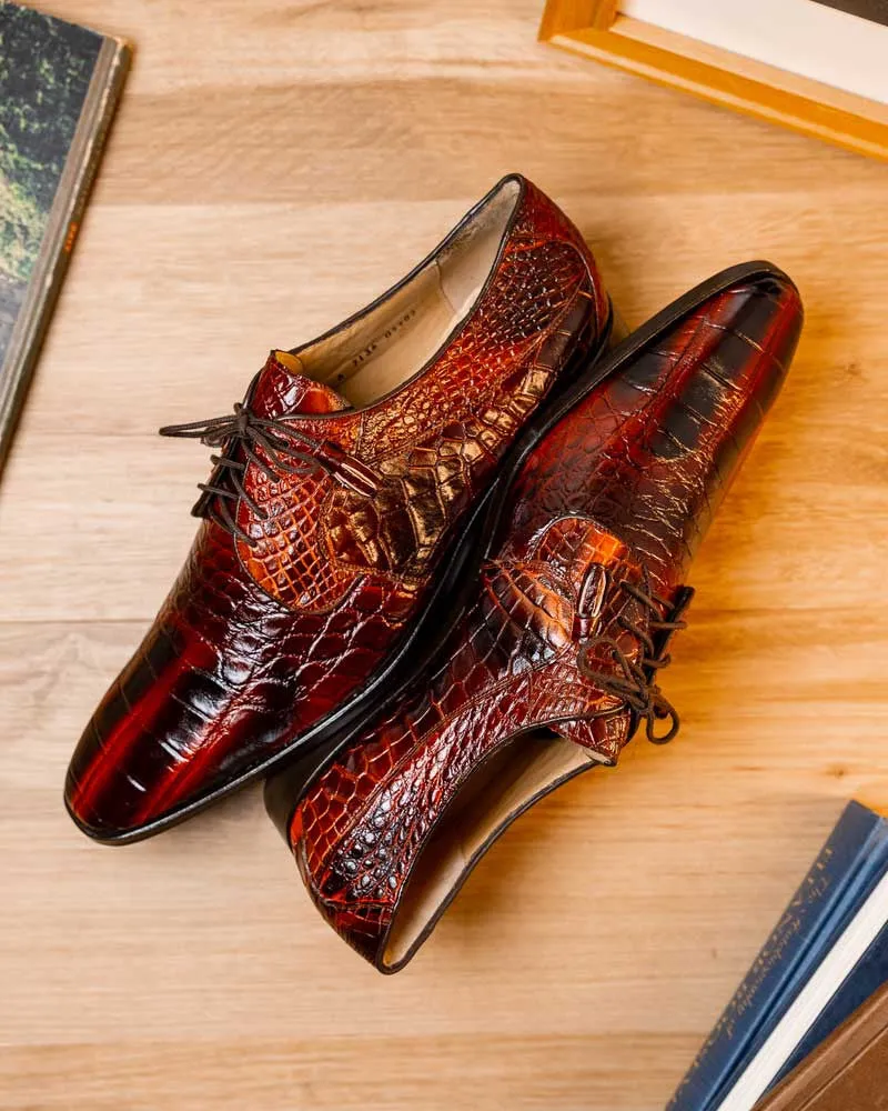 Marco Di Milano Fitipaldi Rustic Cognac Alligator Derby Shoes
