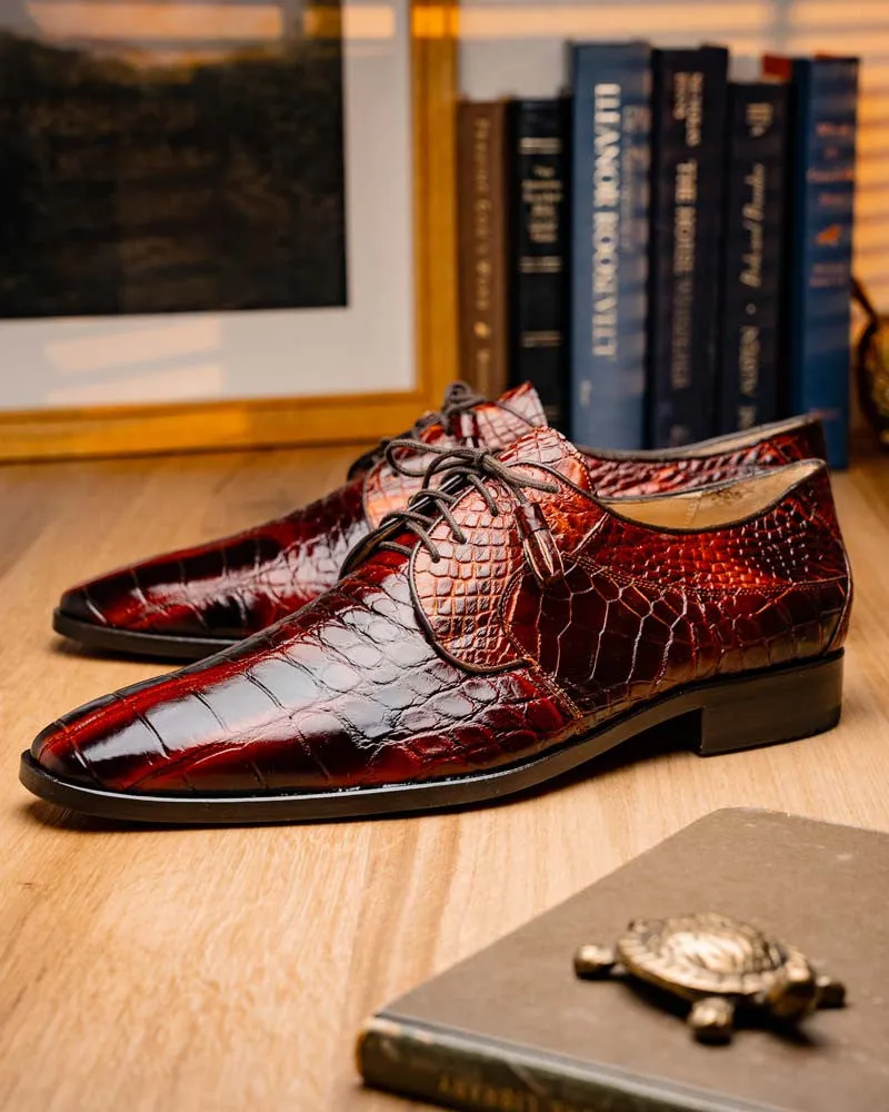 Marco Di Milano Fitipaldi Rustic Cognac Alligator Derby Shoes
