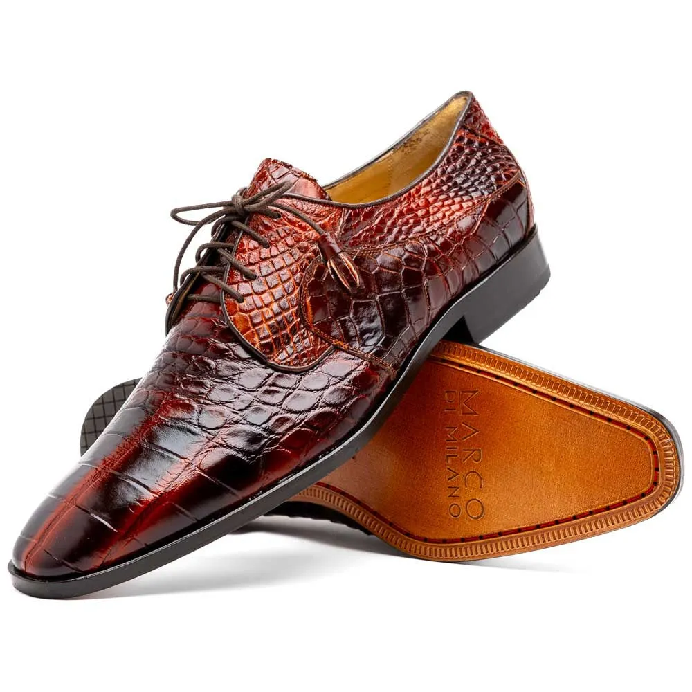 Marco Di Milano Fitipaldi Rustic Cognac Alligator Derby Shoes