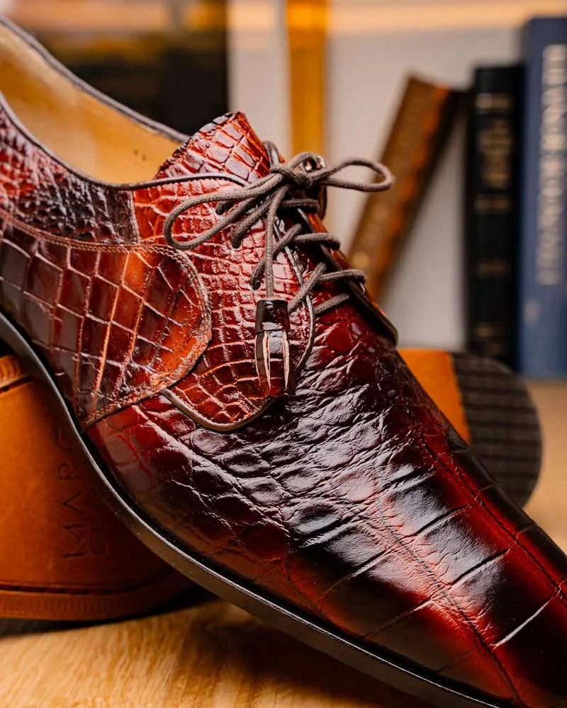 Marco Di Milano Fitipaldi Rustic Cognac Alligator Derby Shoes