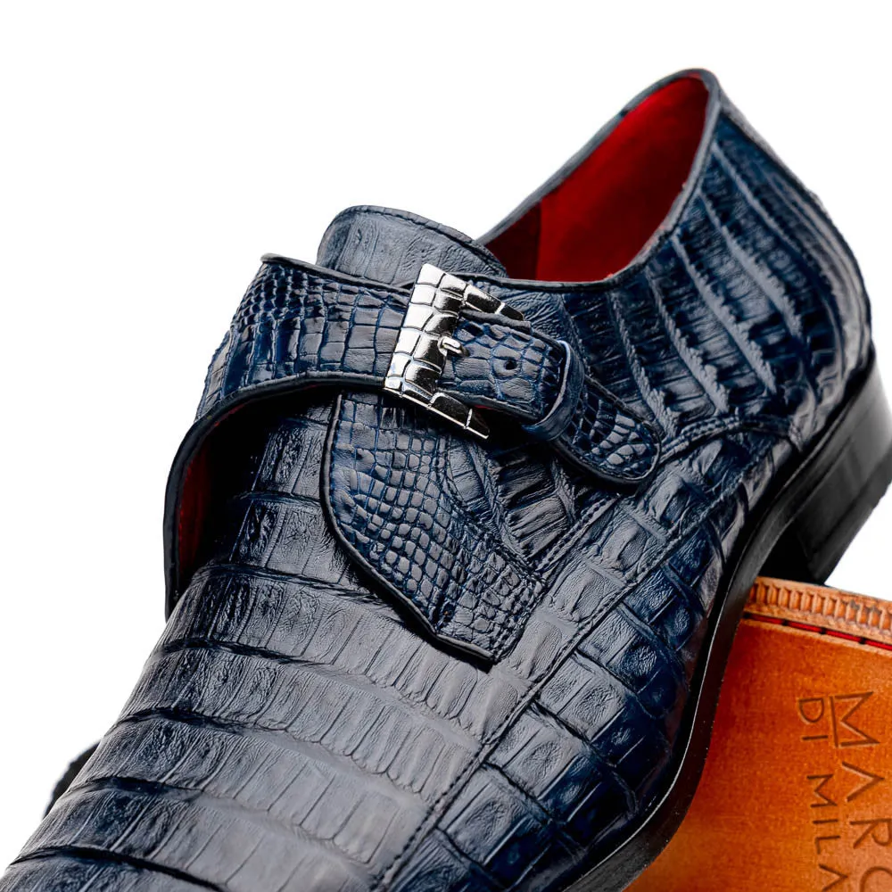 Marco Di Milano ROVIGO Caiman Navy Dress Monk Strap Shoes