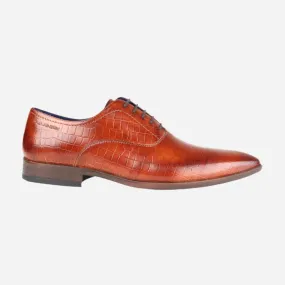 Masabih Genuine Leather Tan Crocodile Printed Casual Oxford Laceup Shoes For Men
