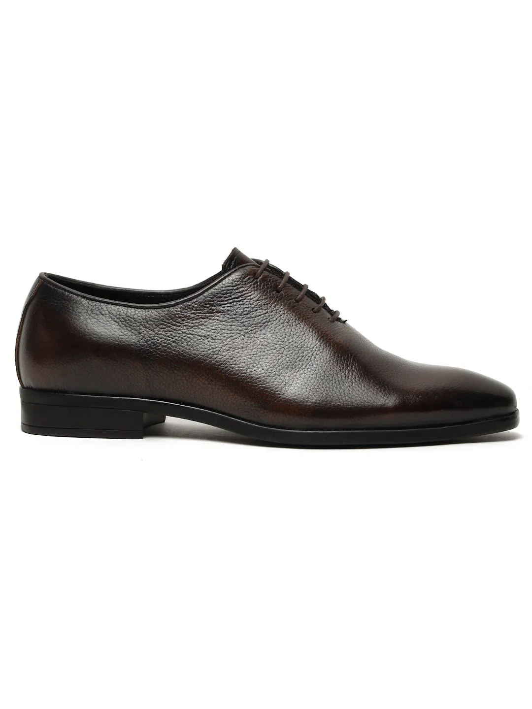 Men's Brown Two-Tone Texture Leather Derbies Shoes