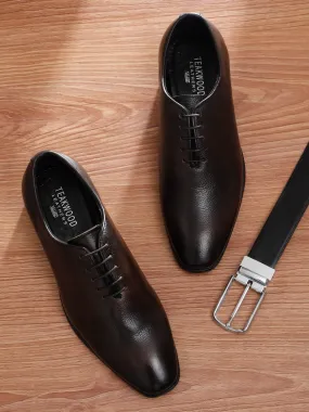 Men's Brown Two-Tone Texture Leather Derbies Shoes