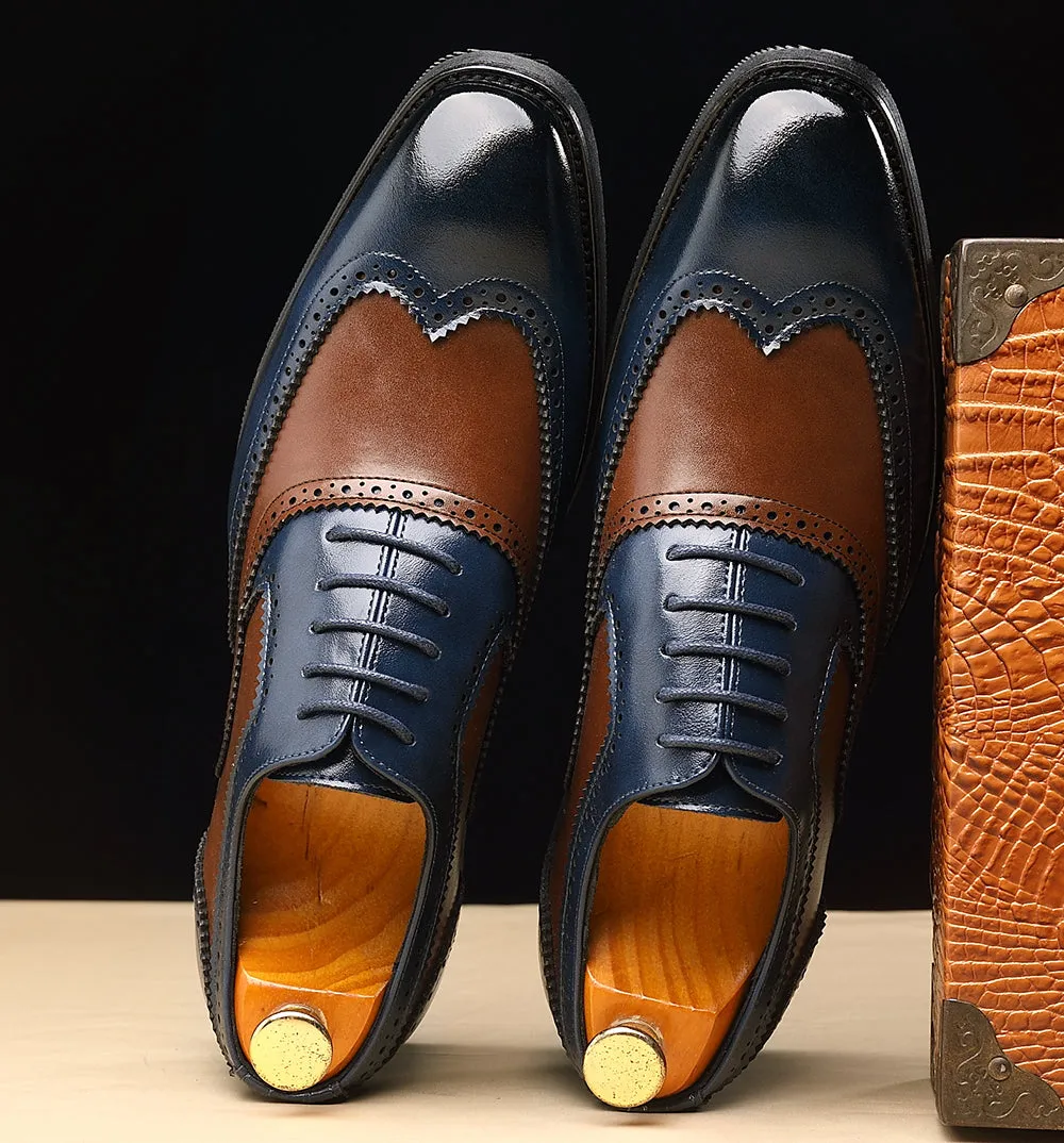 Men's Wingtip Blue Brown Composite Oxfords