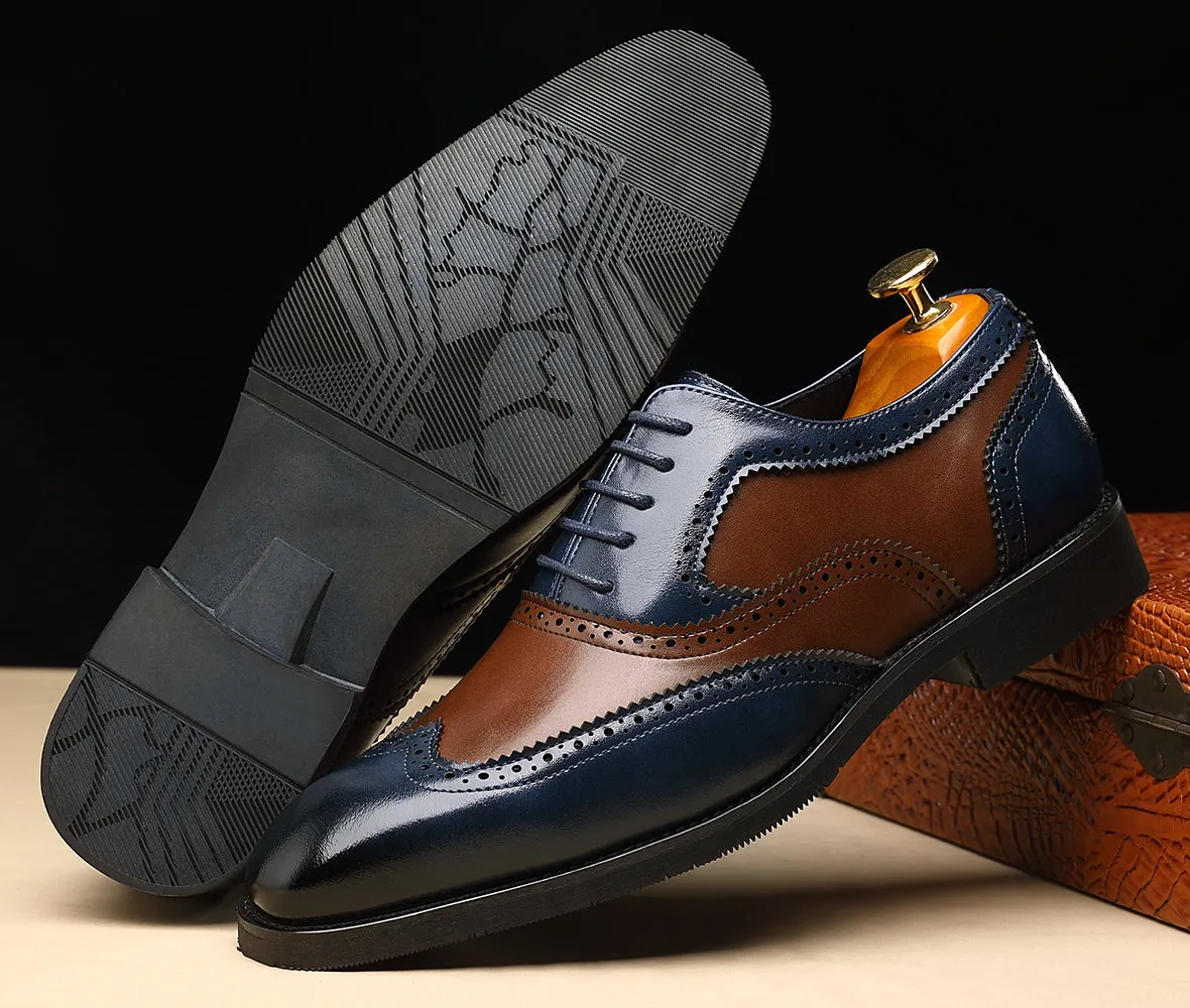 Men's Wingtip Blue Brown Composite Oxfords